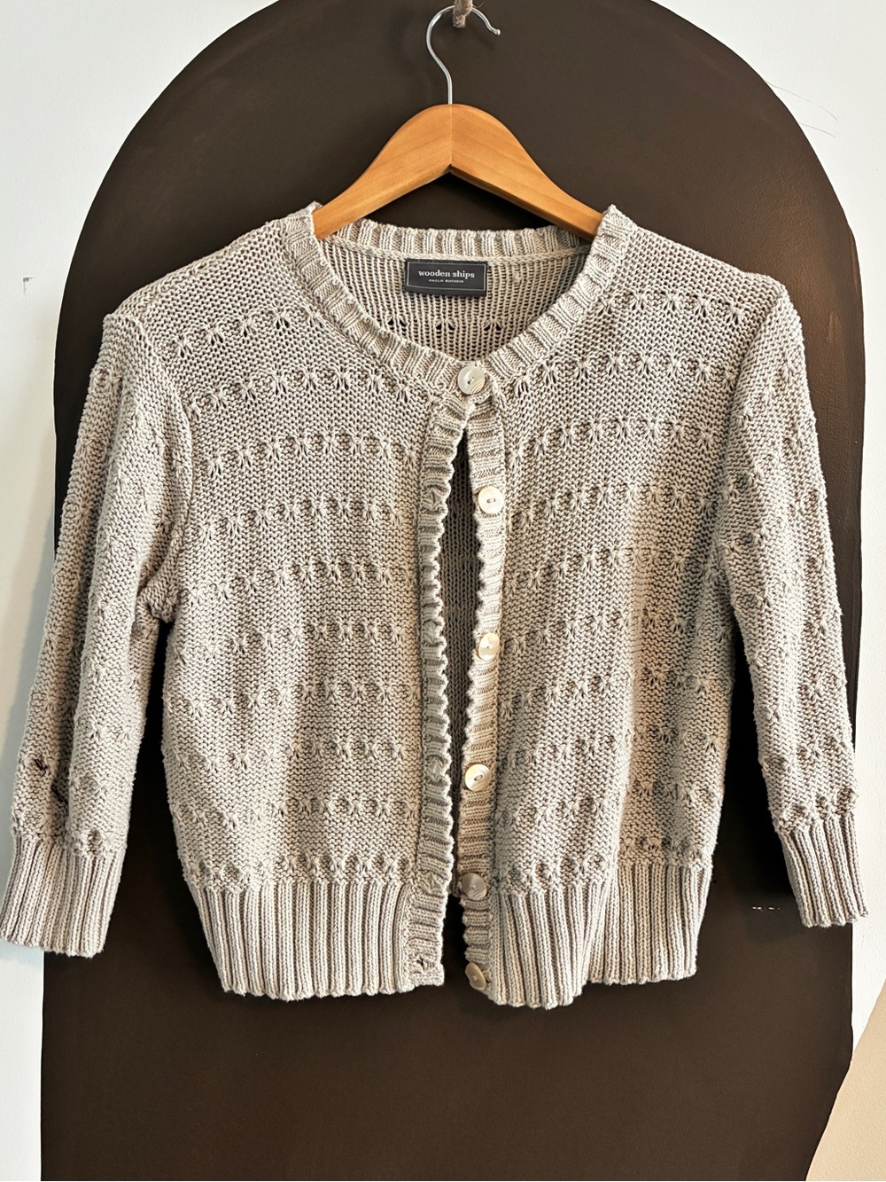 Wooden Ships Beige Pointelle Knit Cardigan Sweater M/L